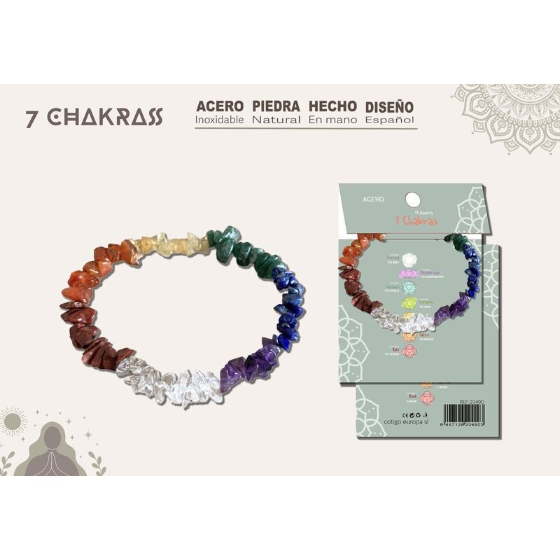 Pulsera 7 Chakras con Piedras Naturales chip y Acero Plateado (P2) ·